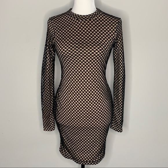Layered mesh and fishnet mini dress in black - Picture 1 of 3